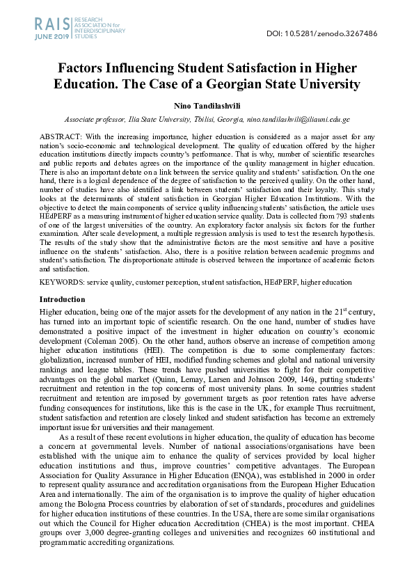 (PDF) Factors Influencing Student Satisfaction in Higher Education. The ...
