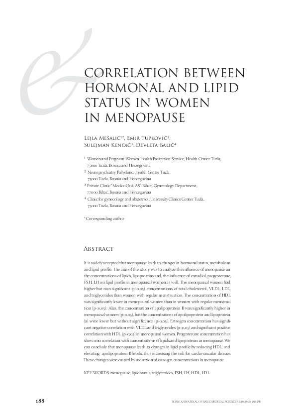 (PDF) Correlation Between Hormonal and Lipid Status in Women in Menopause