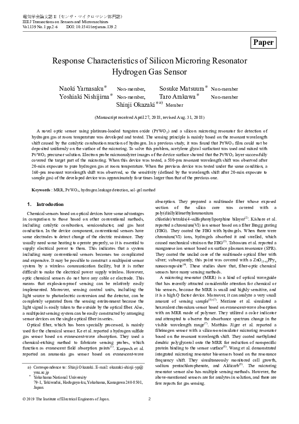 (PDF) Optical Hydrogen Gas Sensor Based on Palladium Coated Microring ...