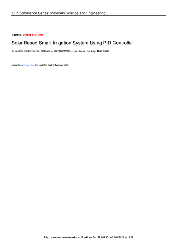 (PDF) Solar Based Smart Irrigation System Using PID Controller