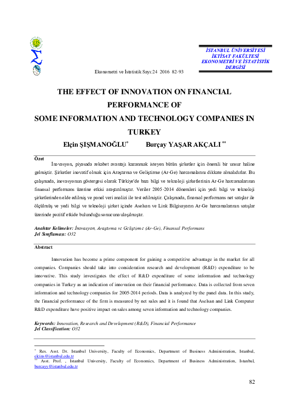 (PDF) The Effect of Innovation on Financial Performance of Some ...