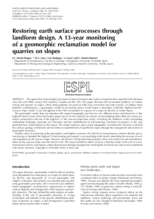 (PDF) Restoring earth surface processes throughlandform design. A 13 ...