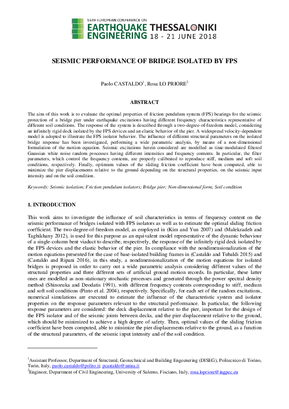 (PDF) Seismic Performance of Bridge Isolated by FPS