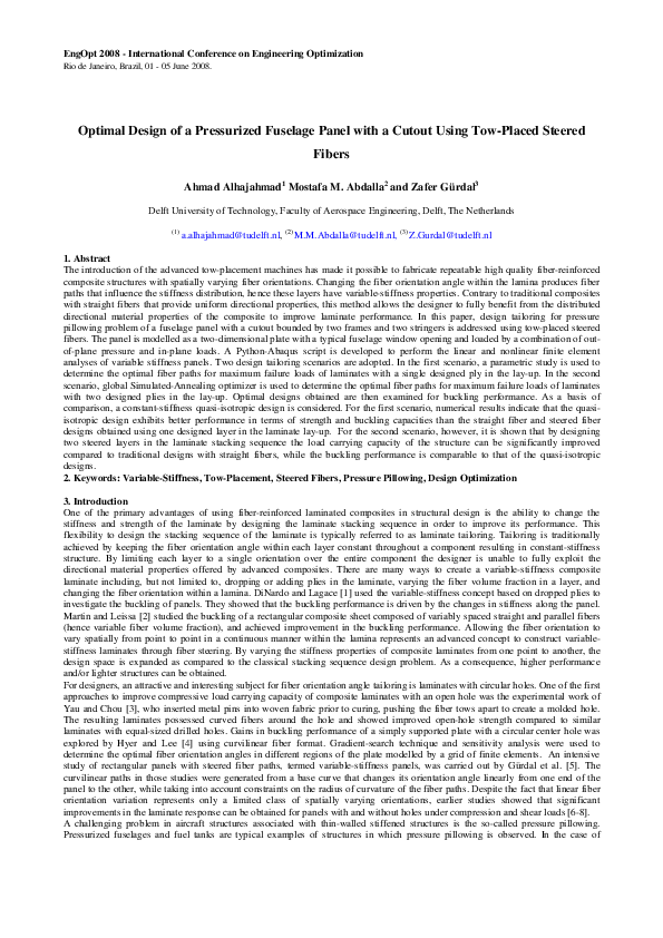 (PDF) Optimal Design of a Pressurized Fuselage Panel with a Cutout ...