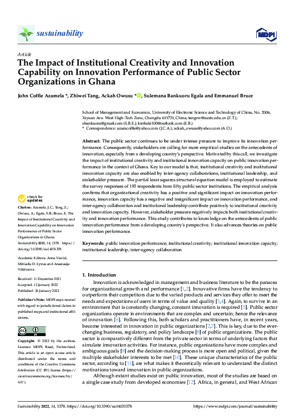 (PDF) The Impact of Institutional Creativity and Innovation Capability ...