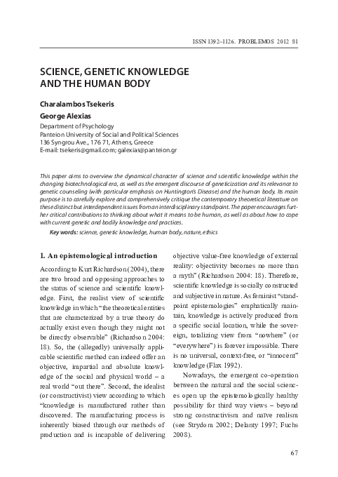 (PDF) Science, Genetic Knowledge and the Human Body
