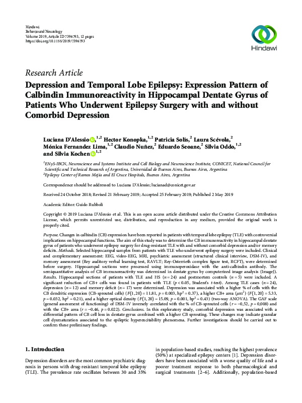 (PDF) Depression and Temporal Lobe Epilepsy: Expression Pattern of ...