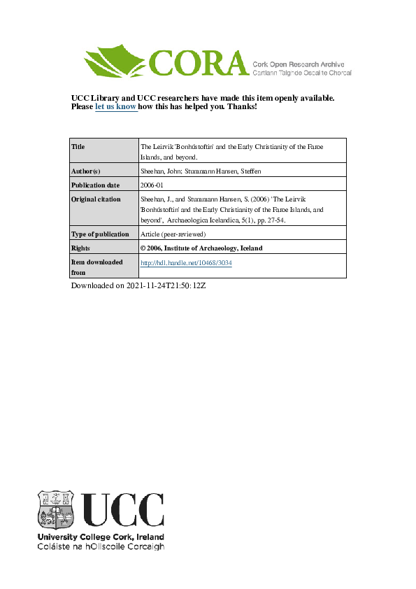 The Leirvik 'Bonhústoftin' and the Early Christianity of the Faroe Islands, and beyond