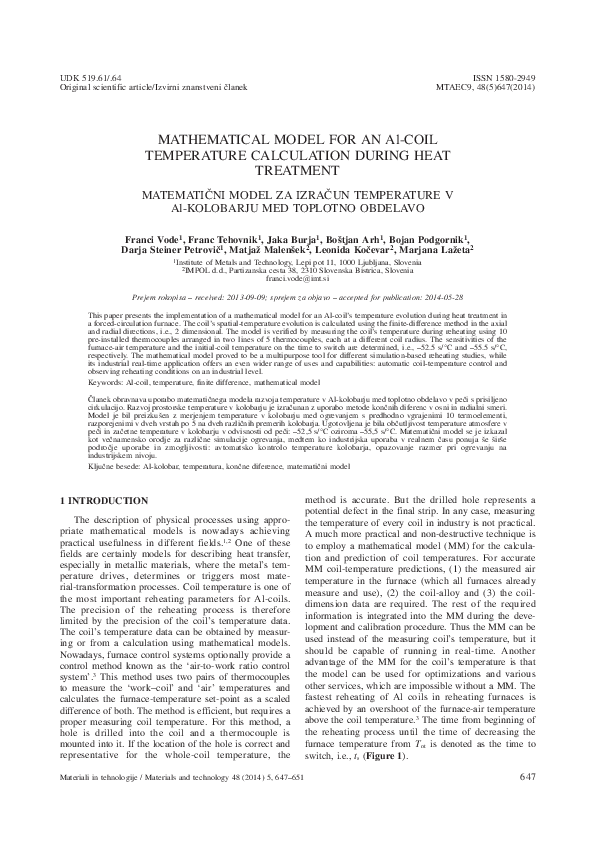 (PDF) MATHEMATICAL MODEL FOR AN Al-COIL TEMPERATURE CALCULATION DURING ...
