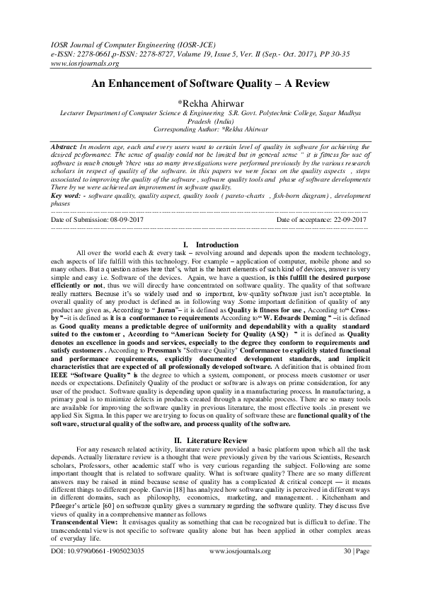 (PDF) An Enhancement of Software Quality – A Review