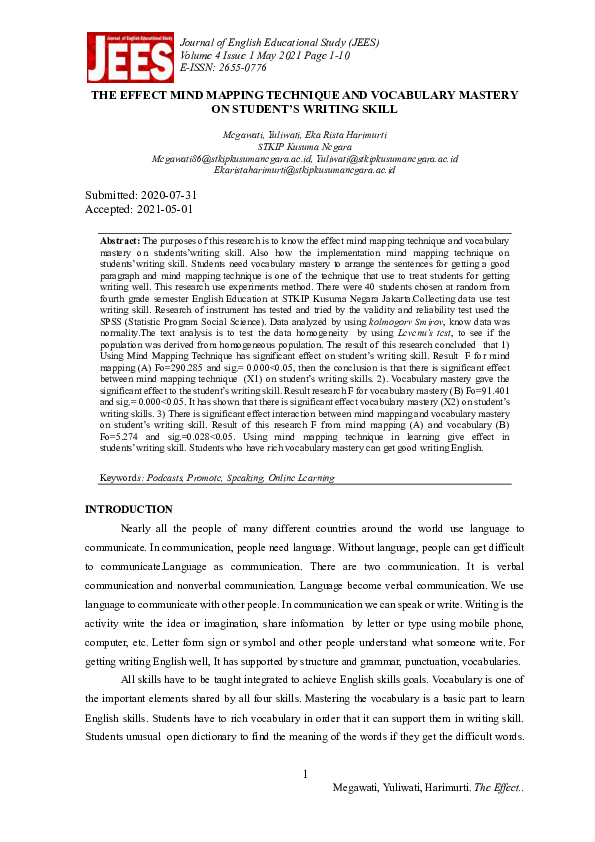 (PDF) The Effect Mind Mapping Technique and Vocabulary Mastery on ...