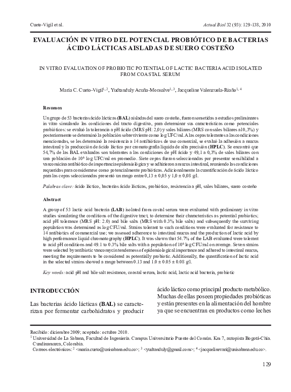 (PDF) In Vitro Evaluation of Probiotic Potential of Lactic Bacteria ...