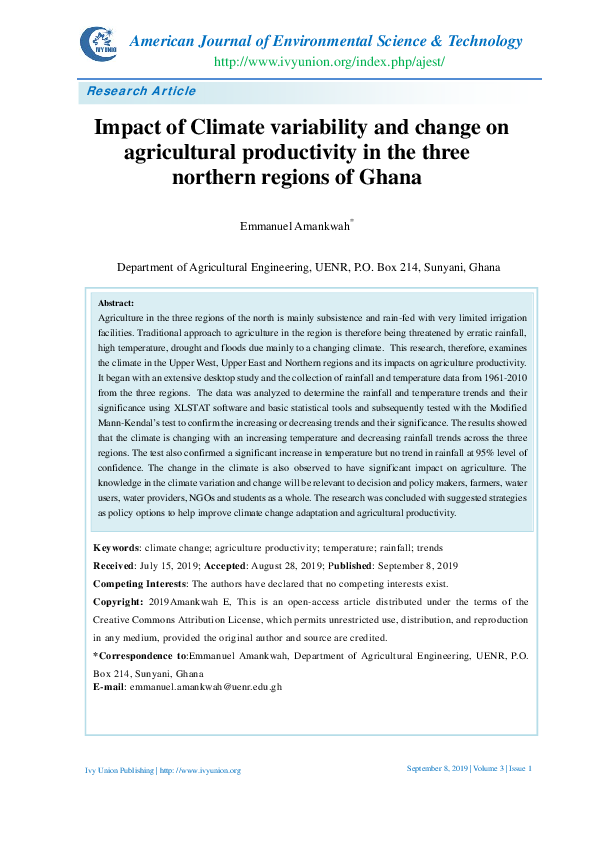 (PDF) Impact of Climate variability and change on agricultural ...