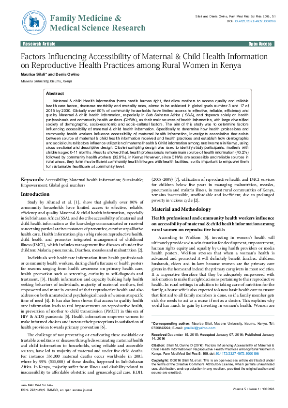 (PDF) Factors Influencing Accessibility of Maternal & Child Health ...