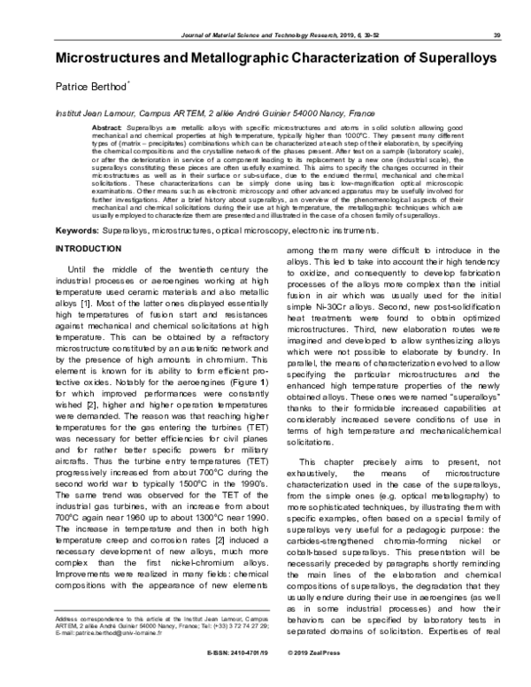 (PDF) Microstructures and Metallographic Characterization of Superalloys