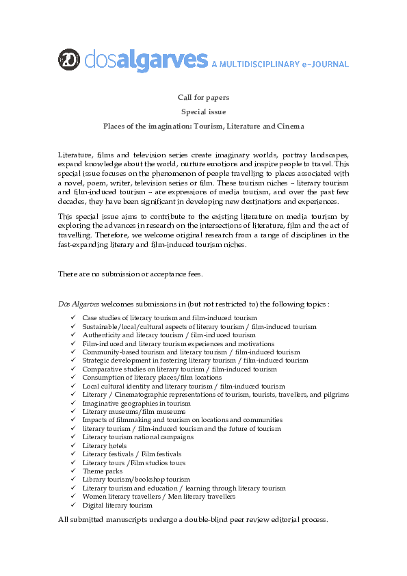 (PDF) Call for papers - Special issue - Places of the imagination ...