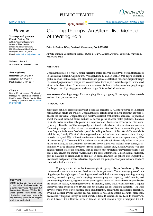 (PDF) Cupping Therapy: An Alternative Method of Treating Pain