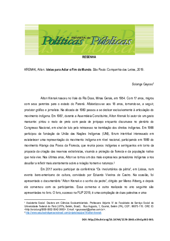 (PDF) KRENAK, Ailton. Ideias para adiar o fim do mundo. São Paulo