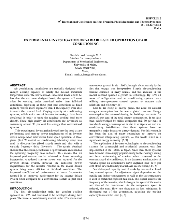(PDF) Experimental Investigation on Variable Speed Operation of Air ...