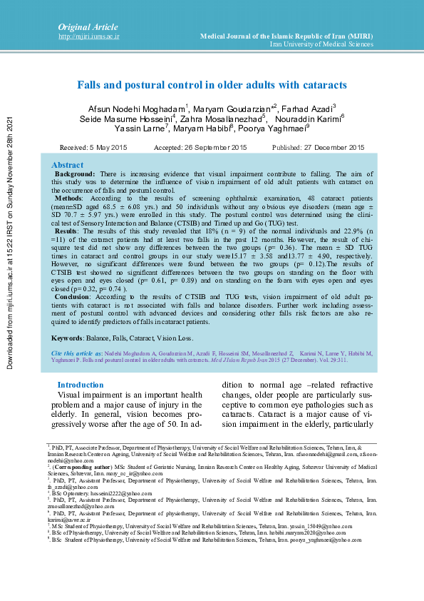 (PDF) Falls and postural control in older adults with cataracts