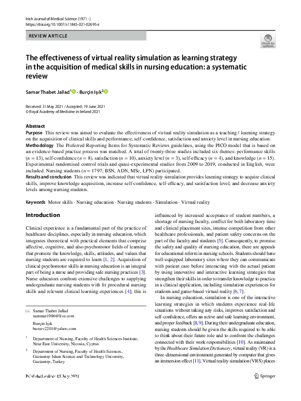 (PDF) The effectiveness of virtual reality simulation as learning ...