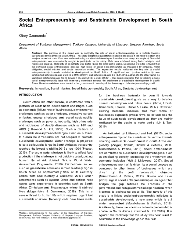(PDF) Social Entrepreneurship and Sustainable Development in South Africa
