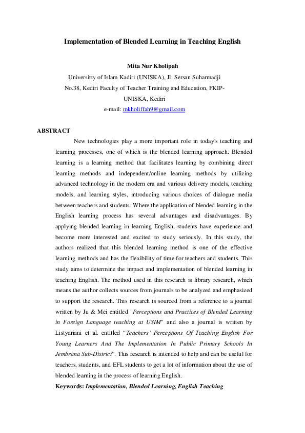 (PDF) Implementation of Blended Learning in Teaching English