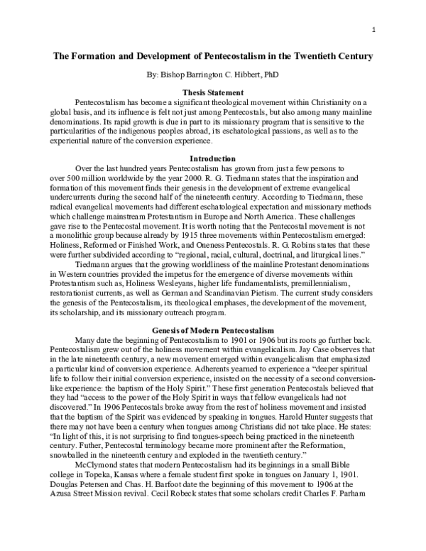 (PDF) The Formation and Development of Pentecostalism in the Twentieth ...