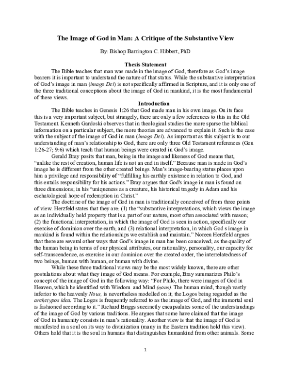 (PDF) The Image of God in Man : A Critique of the Substantive View By