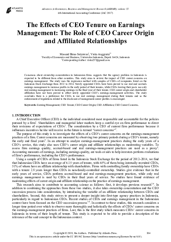 (PDF) The Effects of CEO Tenure on Earnings Management: The Role of CEO ...