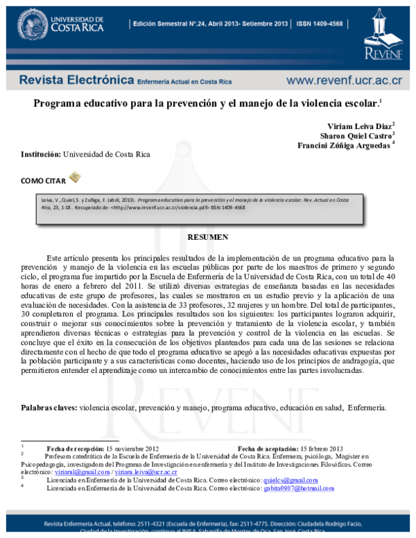 (PDF) Programa educativo para la prevención y el manejo de la violencia ...