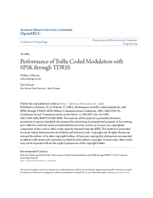 (PDF) Performance of trellis coded modulation with 8PSK through TDRSS