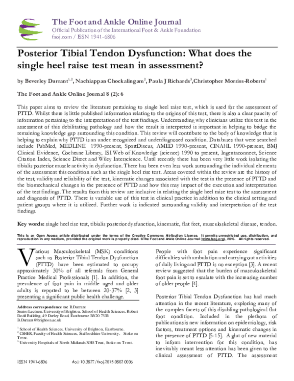 (PDF) The Foot and Ankle Online Journal Posterior Tibial Tendon ...