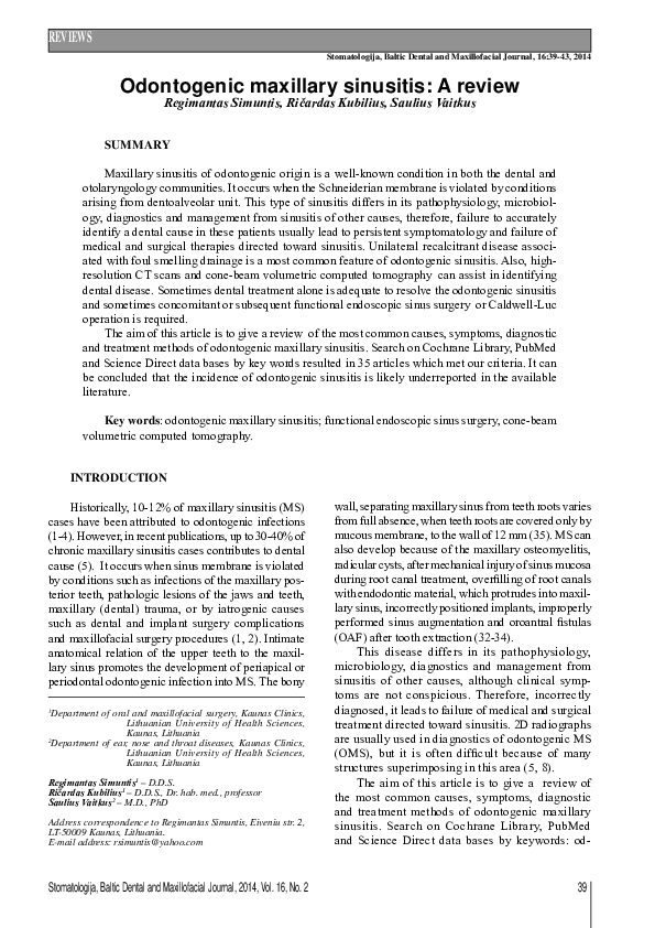 Pdf Maxillary Sinusitis A Review