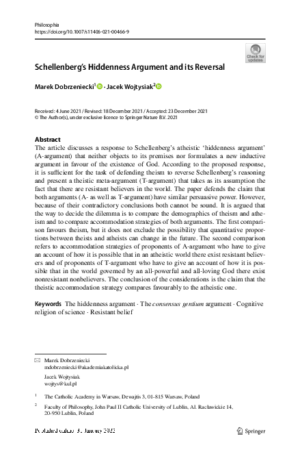 (PDF) Schellenberg’s Hiddenness Argument and its Reversal