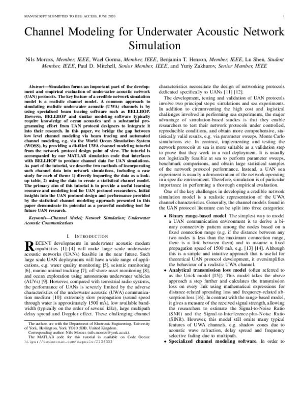 (PDF) Channel Modeling for Underwater Acoustic Network Simulation