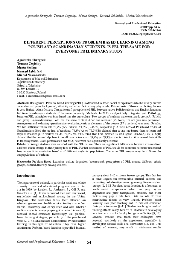(PDF) Different perceptions of problem based learning among Polish and ...