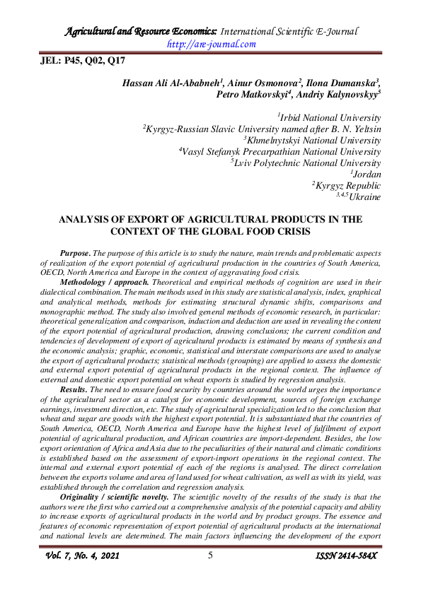 (PDF) Analysis of export of agricultural products in the context of the ...