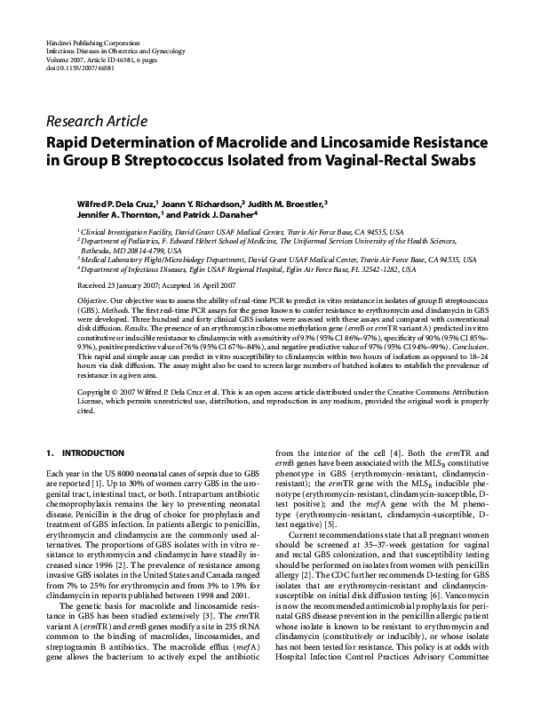 (PDF) Rapid determination of macrolide and lincosamide resistance