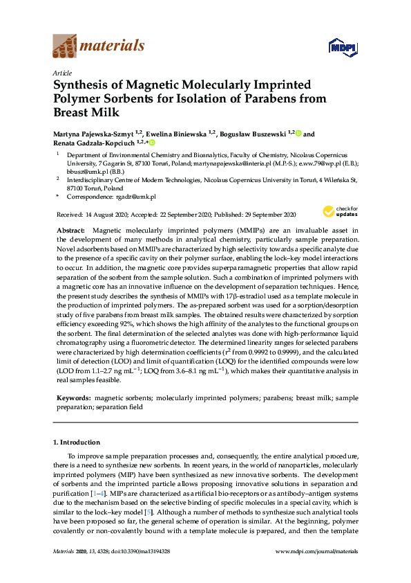 (PDF) Synthesis of Magnetic Molecularly Imprinted Polymer Sorbents for ...