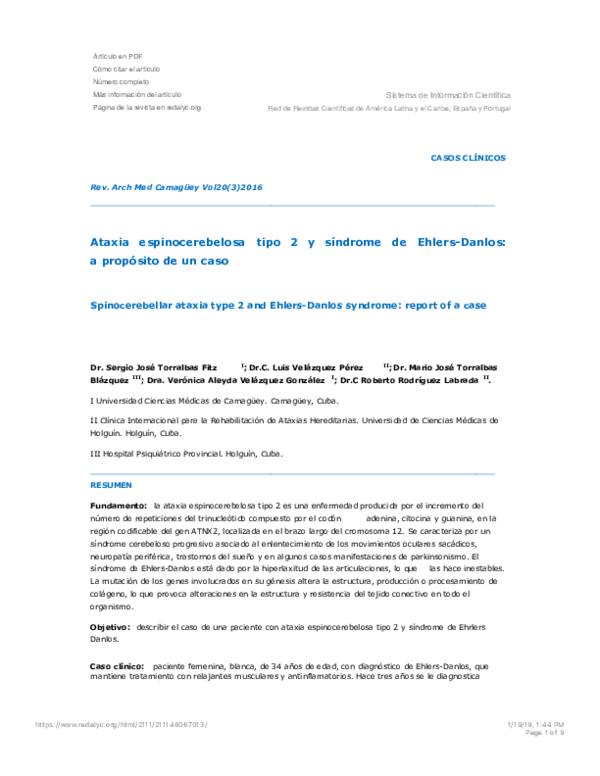 (PDF) Spinocerebellar Ataxia type II and Ehlers-Danlos Syndrome