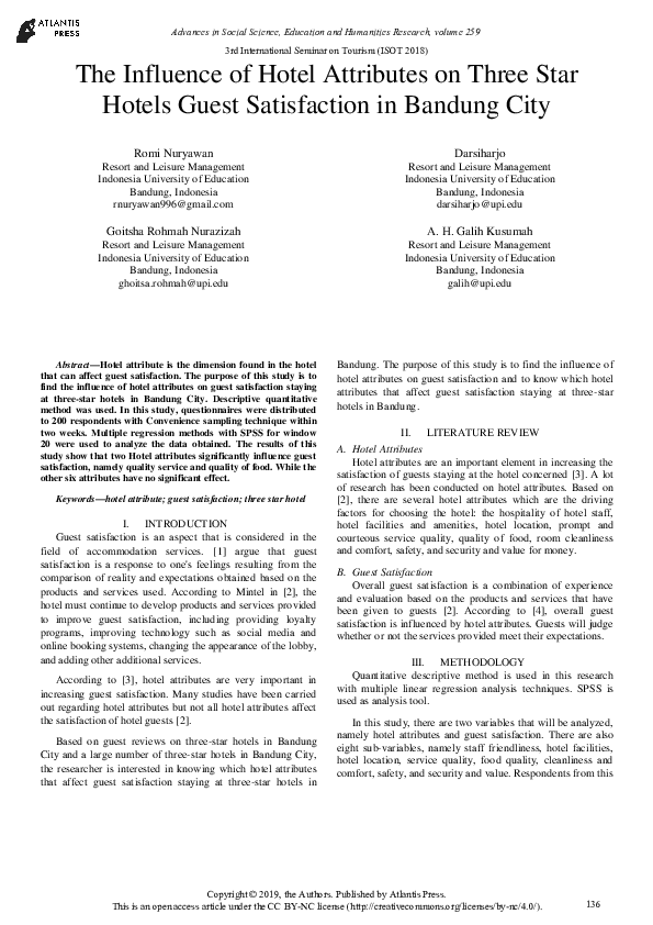 (PDF) The Influence of Hotel Attributes on Three Star Hotels Guest ...