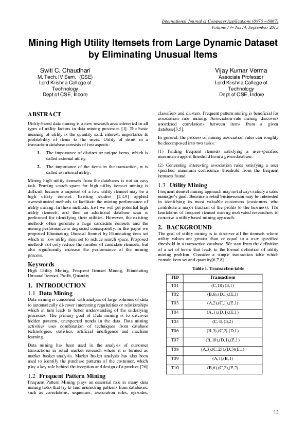 (PDF) Mining High Utility Itemsets from Large Dynamic Dataset by ...