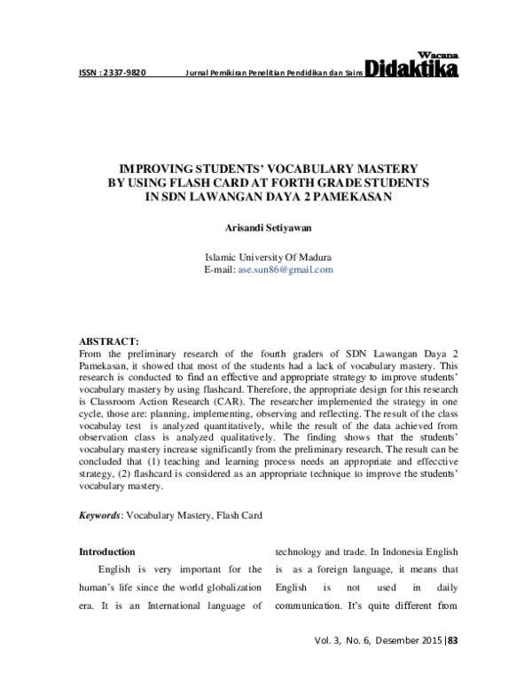 (PDF) Improving Students’ Vocabulary Mastery by Using Flash Card at ...