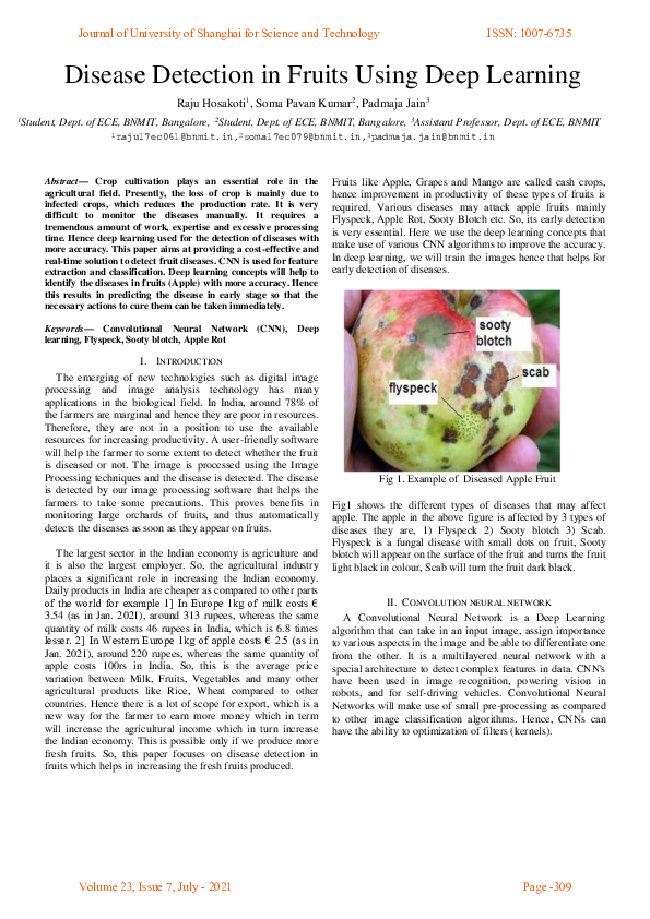 (PDF) Disease Detection in Fruits Using Deep Learning