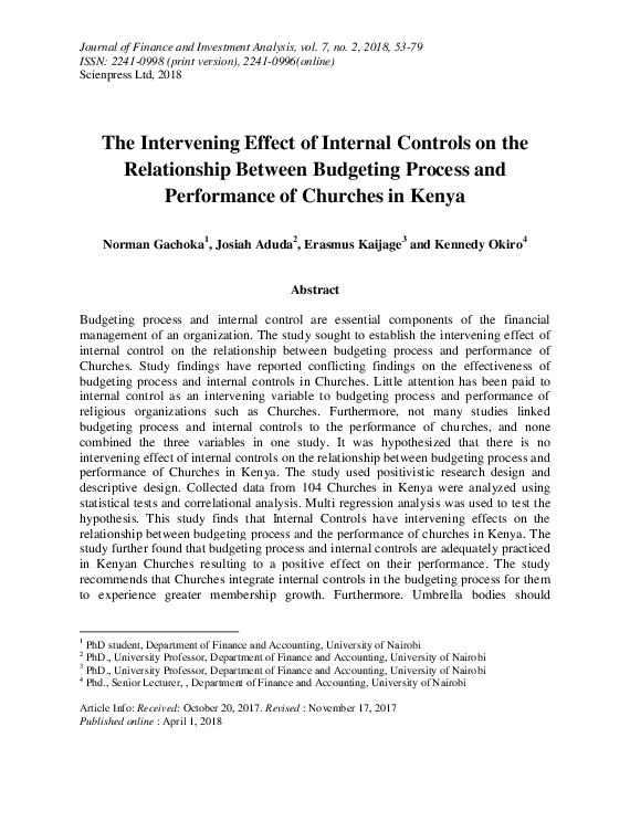 (PDF) The Intervening Effect of Internal Controls on the Relationship ...