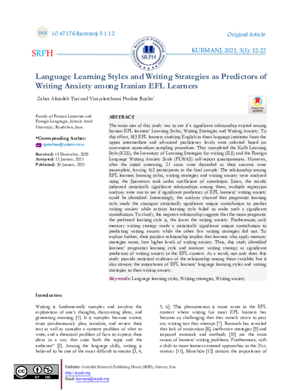 (PDF) Language Learning Styles and Writing Strategies as Predictors of ...