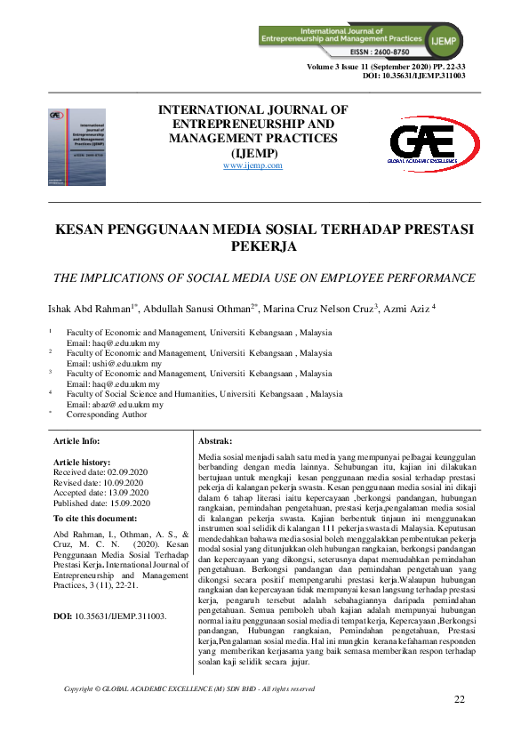 (PDF) The Implications of Social Media Use on Employee Performance