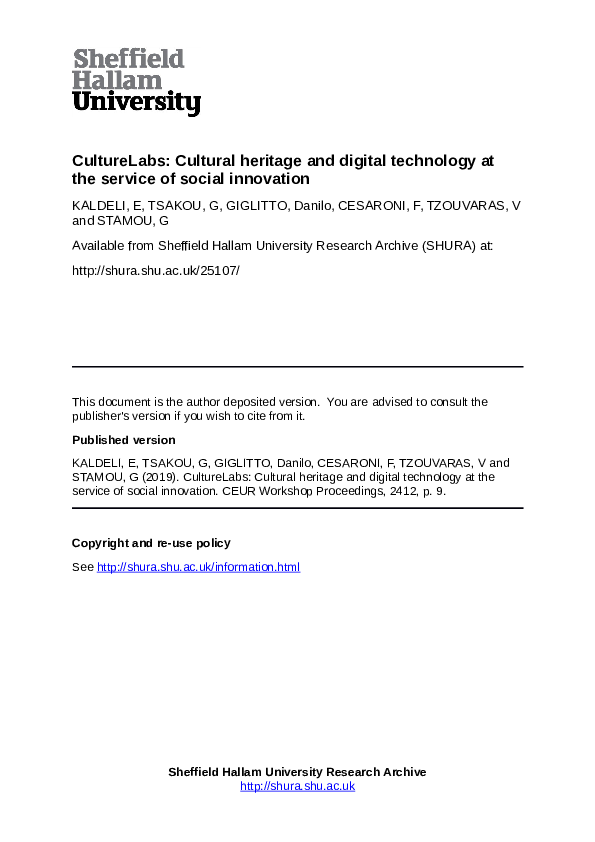 (PDF) CultureLabs: Cultural Heritage and Digital Technology at the ...