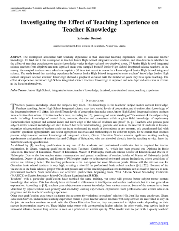 (PDF) Investigating the Effect of Teaching Experience on Teacher ...